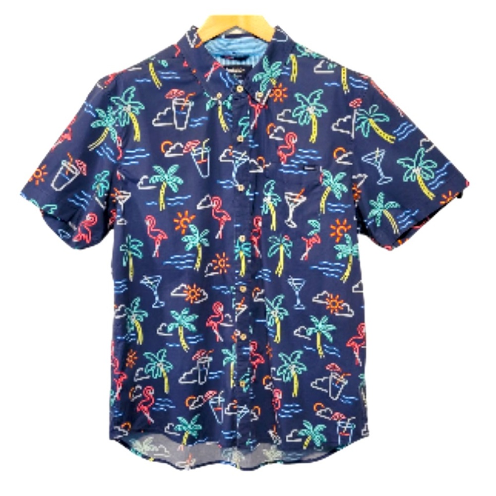 CHUBBIES The Neon Light Martini Blue Performance Polo Shirt Size M